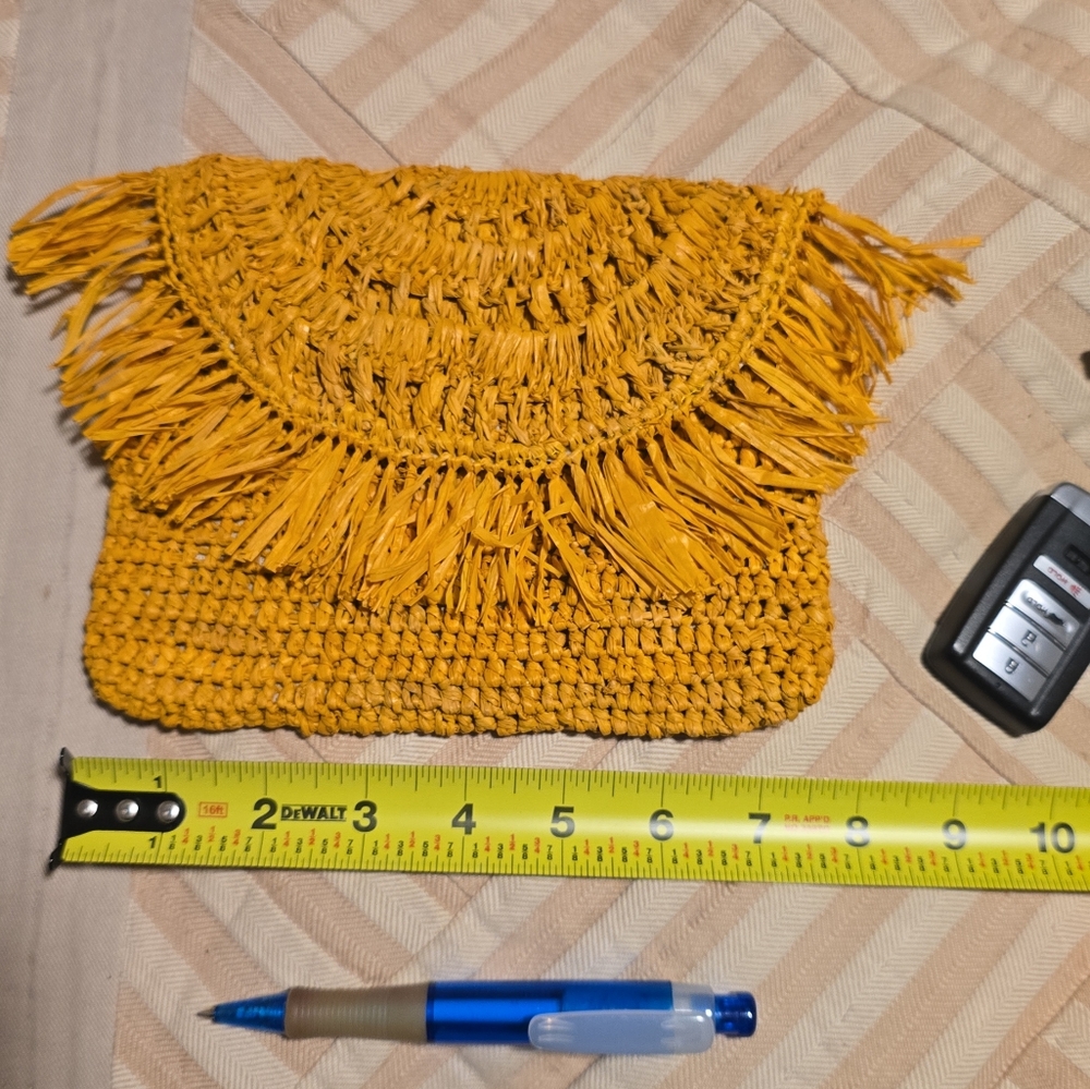 Mar Y SOL Yellow Fringe Crochet Clutch.